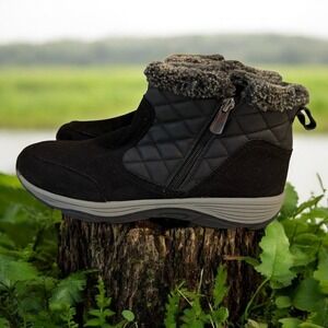 Womens Black Winter Quilted Fur Lined Ankle Boots Cozy Warm Outdoor Comfort 9M